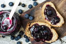 Top View Of Healthy Breakfast With Blueberry Jam