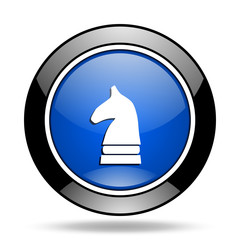 Poster - chess horse blue glossy icon