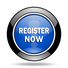 Poster - register now blue glossy icon