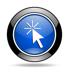 Fototapete - click here blue glossy icon