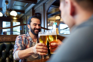 Sticker - happy male friends drinking beer at bar or pub