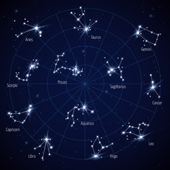 Wall Mural - vector sky star map with constellations stars