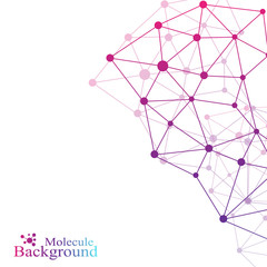 Poster - Graphic background communication. Structure molecule dna, neurons, atom. Social network information. Connected lines with dots. Medicine, science, technology design. Vector illustration.