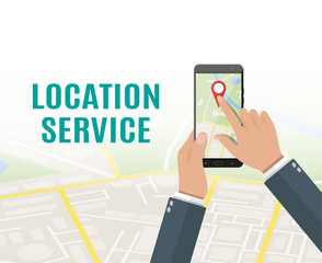 Poster - City Map, hands with smartphone