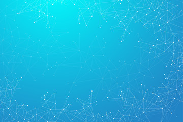 Poster - Geometric abstract connected line with dots. Big data visualization. Molecule and communication background. Social network information. Modern technology concept. Vector illustration.