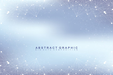 Poster - Graphic abstract background communication. Big data visualization. Connected lines with dots. Social networking. Illusion of depth and perspective. Vector illustration.