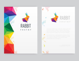 Sticker - multicolored geometric polygonal letterhead template set with abstract rabbit logo element