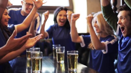 Poster - soccer fans watching football match at bar or pub