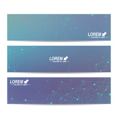 Poster - Geometric abstract banners. Molecule and communication background for website templates. Backdrop with connected line whit dots. Vector illustration.