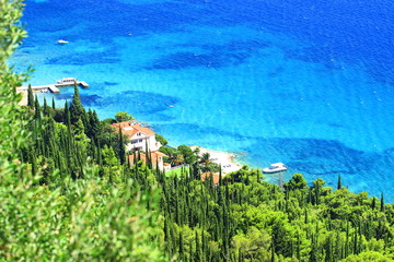 Clear blue sea on Adriatic coast, peninsula Peljesac in Croatia