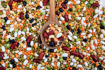 Canvas Print - Wooden spoon and mixed legumes