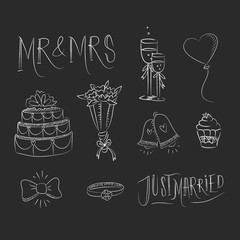 Sticker - Hand drawn wedding elements in blackboard style