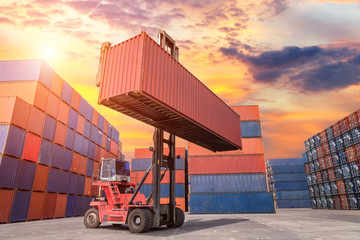Wall Mural - Industrial crane loading Containers in a Cargo freight ship