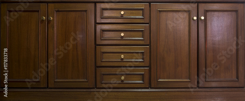 Fotografía Front kitchen wooden frame cabinet door and drawers made from da