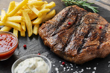 Beef Steak With French Fries And Sauce