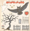 Vintage Halloween Spooky Owl Elements Vector Set 