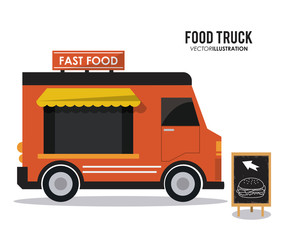 Sticker - hamburger truck fast food delivery transportation creative icon. Colorfull illustration. Vector graphic