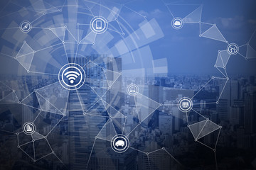 Poster - smart city and wireless communication network, IoT(Internet of Things),CPS(Cyber-Physical Systems), ICT(Information Communication Technology), abstract image visual