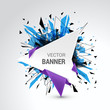 Origami vector banner. White banner wrapped with colored paper.