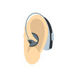 Ear with hearing aid icon in flat style on a white background