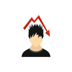 Poster - Man with falling red graph over his head icon in flat style on a white background