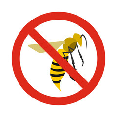 Wall Mural - Prohibition sign wasps icon in flat style isolated on white background. Warning symbol