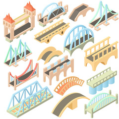 Poster - Isometric bridges stadium icons set. Universal bridges icons to use for web and mobile UI, set of basic bridges elements isolated vector illustration
