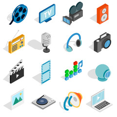 Poster - Isometric media icons set. Universal media icons to use for web and mobile UI, set of basic media elements isolated vector illustration