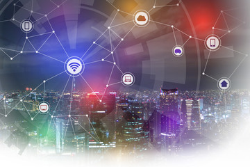 Poster - smart city and wireless communication network, IoT(internet of things), CPS(Cyber-Physical Systems), ICT(Information Communication Technology), abstract image visual