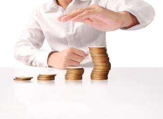 Hand human hand putting coin to money