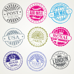 Poster - Retro postal stamps mail post office air vector set