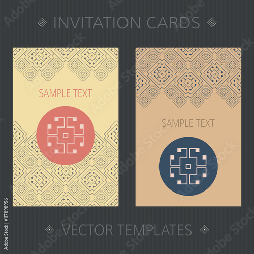 Set Of Two Vector Cards With Logo Greek Design Invitation