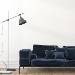 Wall Mural - Minimalistic interior with a stylish blue sofa