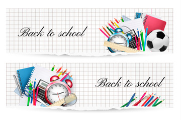 Back to school.Two banners with school  supplies. Vector