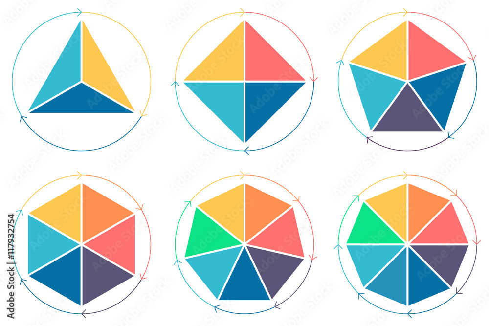 Triangle, square, pentagon, hexagon, heptagon, octagon for infographics. - obrazy, fototapety, plakaty 