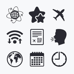 Poster - Airplane icons. World globe symbol.