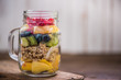 fruit end granola salad brunch in mason jar