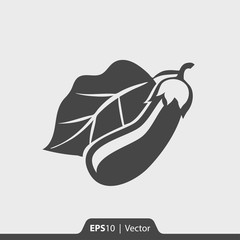 Poster - Eggplant with leaf vector icon for web and mobile