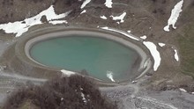 Top View Of The Artificial Lake In The Mountains In Spring. Close-up. Georgia, Caucasus.
