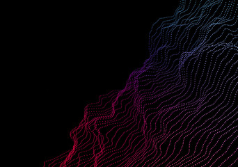 Poster - Abstract 3d rendering of waves with particles on black background. Futuristic background with lines of many low poly spheres. Design for poster, cover, banner, placard