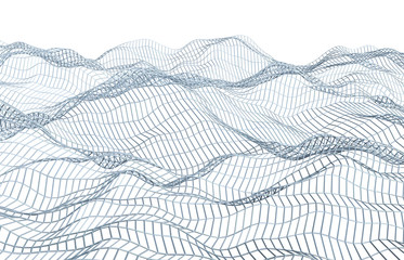 Poster - abstract 3d rendering of surface with waves on white background. futuristic background. design for p