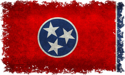 Tennessee State flag with vintage distressed textures and edges