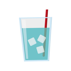 Wall Mural - flat design glass of water with ice and straw icon vector illustration