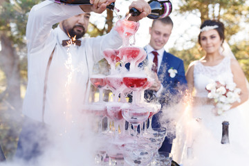 Show of bartender at wedding banquet