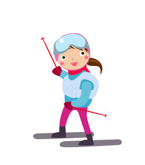 Wall Mural - Happy girl skiing on a slope