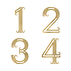 Poster - one, two, three, four golden numbers. font of lines with flourishes. type in art deco style.