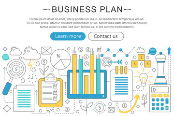 Wall Mural - Vector elegant thin line flat modern Art design Business finance plan concept. Website header banner elements layout. Presentation, flyer and poster.