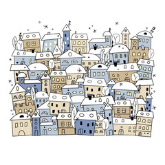  Cartoon of abstract winter village for christmas design