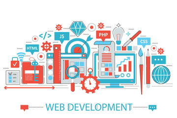 Poster - Modern Flat thin Line design Web development concept for web banner website, presentation, flyer and poster.