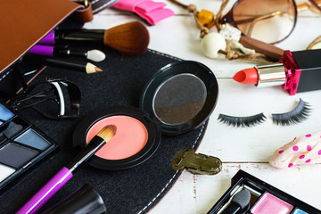 various makeup products and accessories